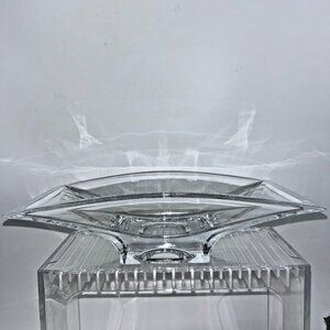 Nambe Crystal Planar Bowl 7"X13" Large Modernist Arched Centerpiece Elegant Vase